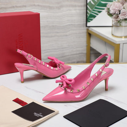 Valentino Rockstud Bow Slingback Fusca Pink Patent Leather Pump 60mm