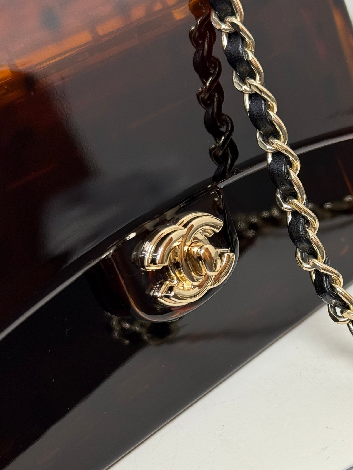 Chanel 2026 Mini Evening Bag 12cm Black Tortoiseshell-patterned Plexi Gold Metal