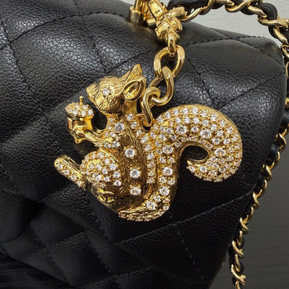 Chanel 2026 Top Handle Flap Bag 20cm with Squirrel Charm Black Calfskin