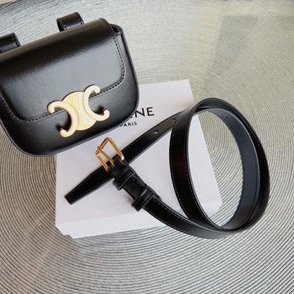 CL BELT BAG TRIOMPHE 25 MM BELT TRIOMPHE BLACK CALFSKIN GOLD HARDWARE
