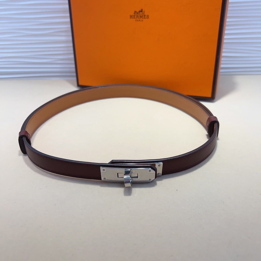 hm kelly belt 18mm burgundy calfskin silver buckle
