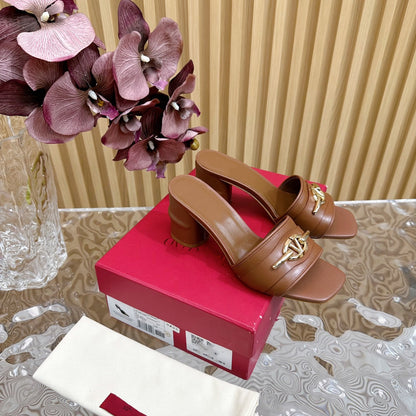 High Heel 70 Mule Sandal The Bold Edition Vlogo Square Toe Brown