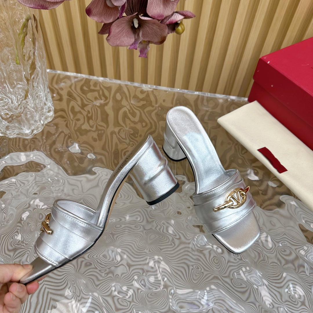 High Heel 70 Mule Sandal The Bold Edition Vlogo Square Toe Silver