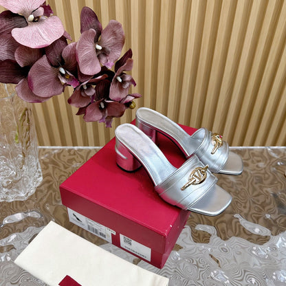 High Heel 70 Mule Sandal The Bold Edition Vlogo Square Toe Silver
