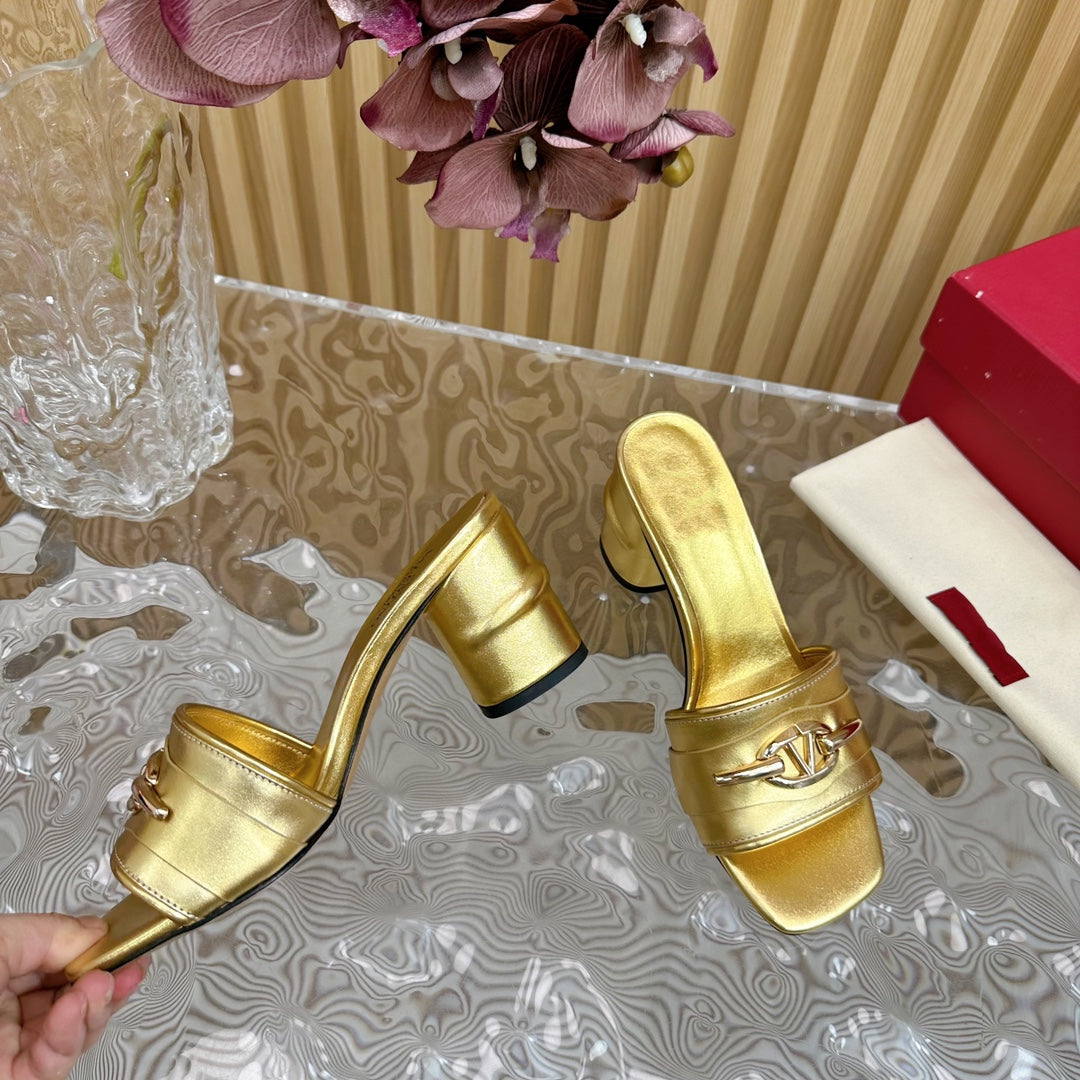 High Heel 70 Mule Sandal The Bold Edition Vlogo Square Toe Gold