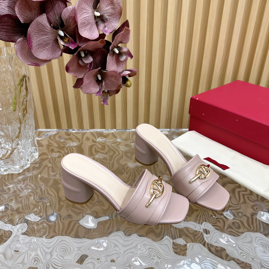 High Heel 70 Mule Sandal The Bold Edition Vlogo Square Toe Rose Cannelle