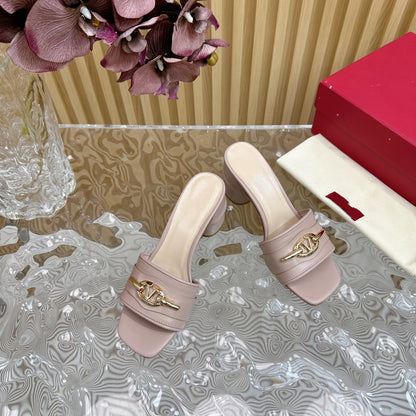 High Heel 70 Mule Sandal The Bold Edition Vlogo Square Toe Rose Cannelle