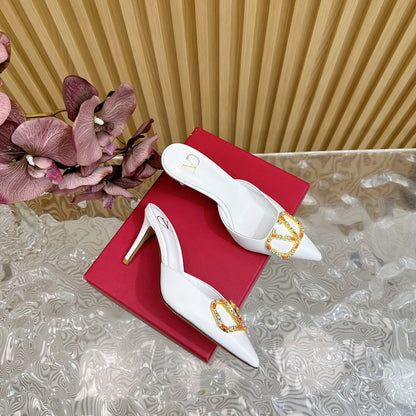 HIGH PUMP MULE 80MM WHITE CALFSKIN
