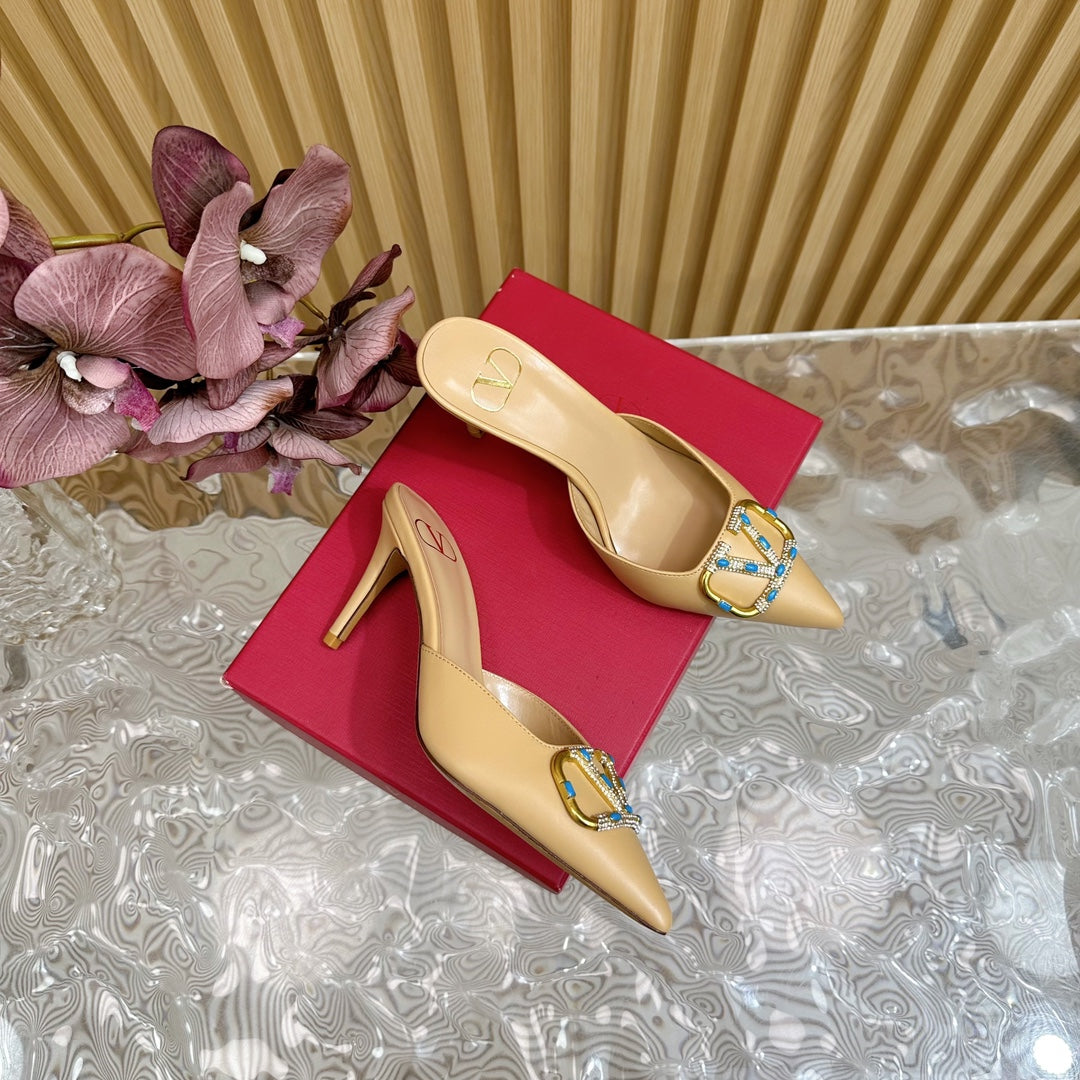 HIGH PUMP MULE 80MM IN SEPIA TAN CALFSKIN