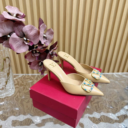 HIGH PUMP MULE 80MM IN SEPIA TAN CALFSKIN