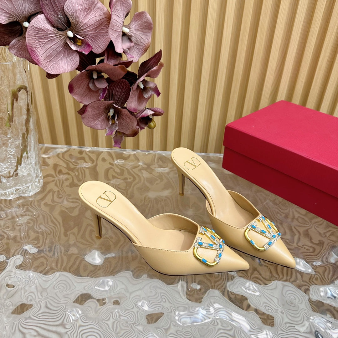 HIGH PUMP MULE 80MM IN SEPIA TAN CALFSKIN