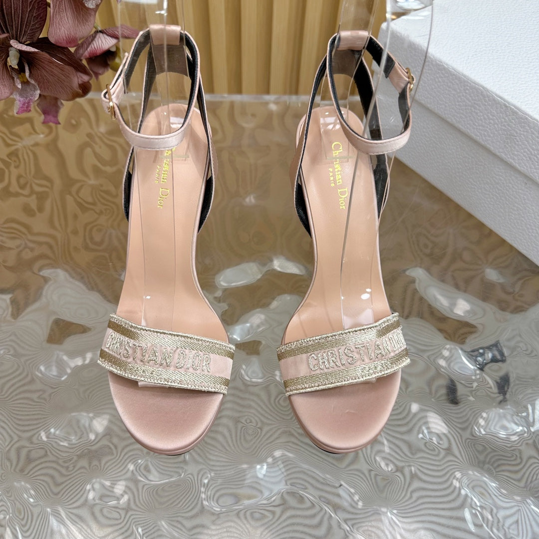 CD Dway Heeled Sandal 120mm Beige Silk And Lambskin