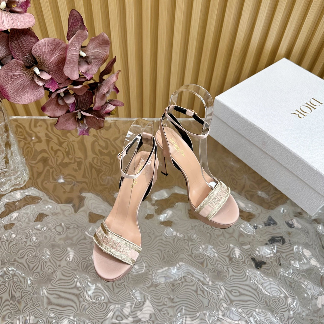 CD Dway Heeled Sandal 120mm Beige Silk And Lambskin