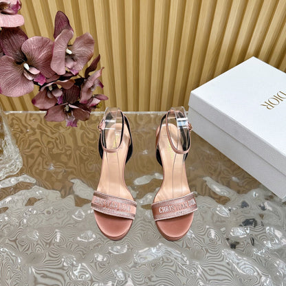 CD Dway Heeled Sandal 120mm Pastel Pink Silk And Lambskin