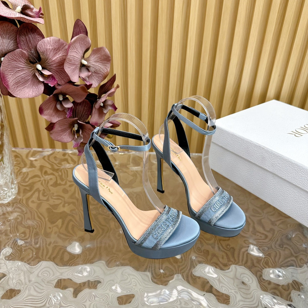 CD Dway Heeled Sandal 120mm Blue Silk And Lambskin