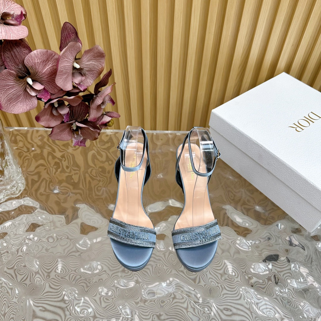 CD Dway Heeled Sandal 120mm Blue Silk And Lambskin