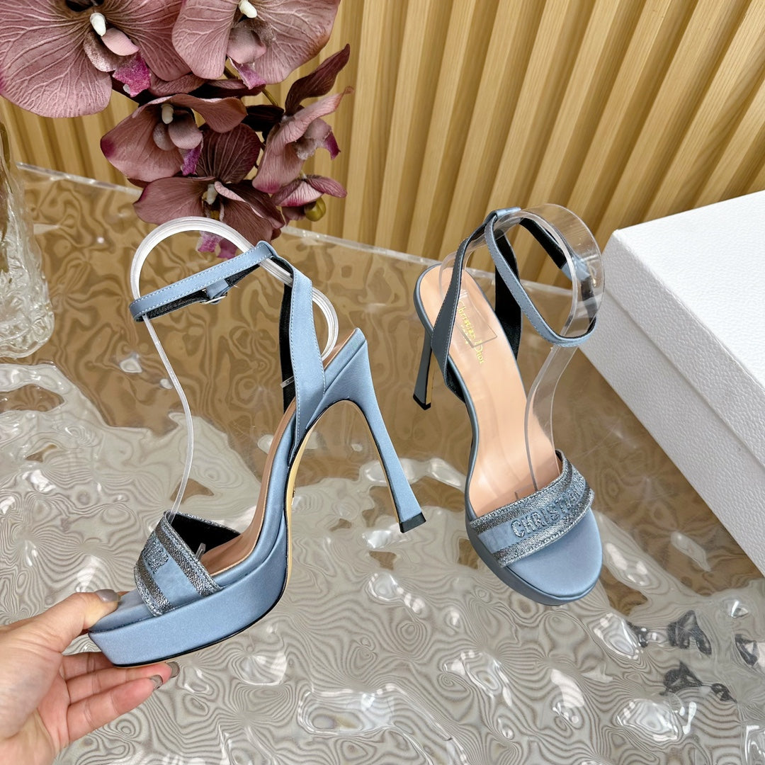 CD Dway Heeled Sandal 120mm Blue Silk And Lambskin