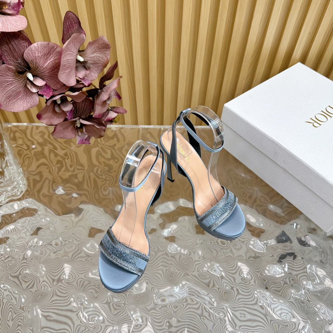 CD Dway Heeled Sandal 120mm Blue Silk And Lambskin
