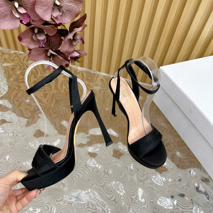 CD Dway Heeled Sandal 120mm Black Silk And Lambskin