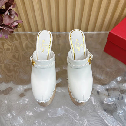 Valentino Tan-Go Clogs 10cm White Leather 702269