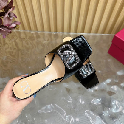 VT 25 Vlogo Mule Black Snakeskin Leather