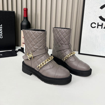 CC 26s Quilted Chain Boots Taupe Calfskin 924502