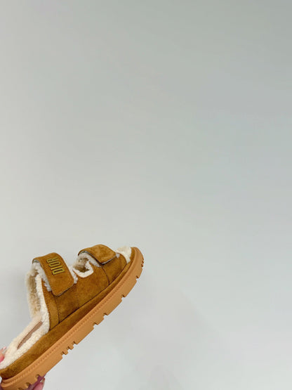 Dioract Slide In Caramel Suede And Wool Fleece Lining 109877