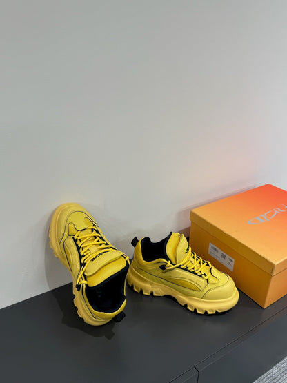 CD Sneaker In Yellow Calfskin And Mesh Fabric 109254