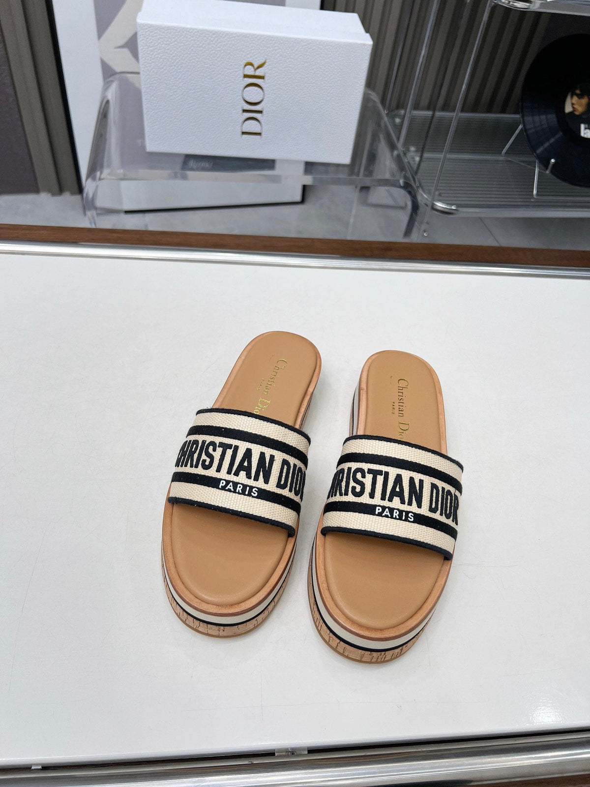 CD Dway 40 Brown Canvas Platform Sandal 218500