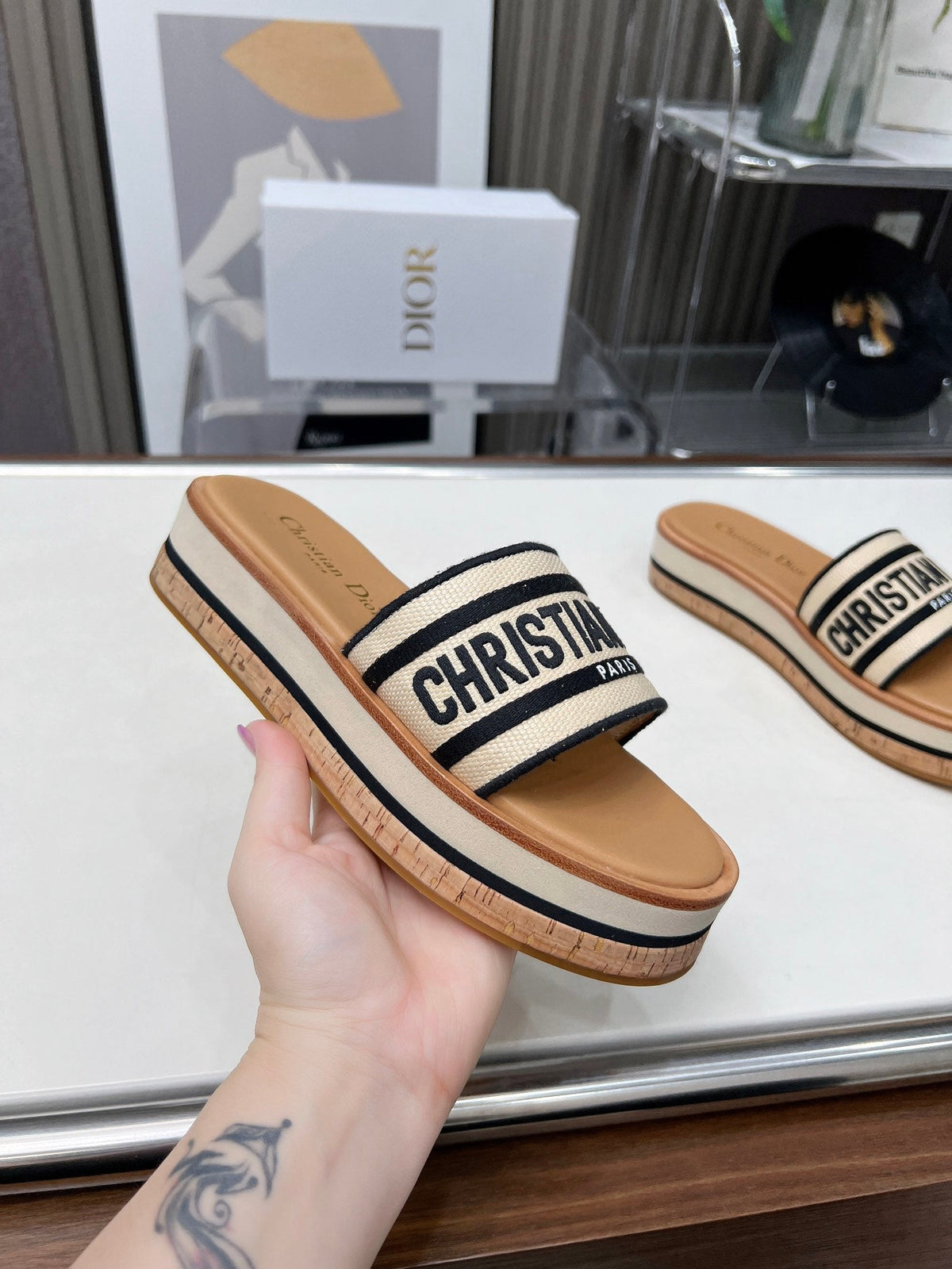 CD Dway 40 Brown Canvas Platform Sandal 218500