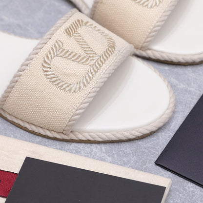 VLogo Torchon Slide Sandal Cream Leather Canvas 941251