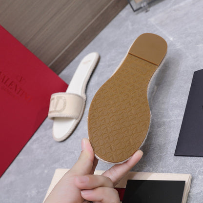 VLogo Torchon Slide Sandal Cream Leather Canvas 941251