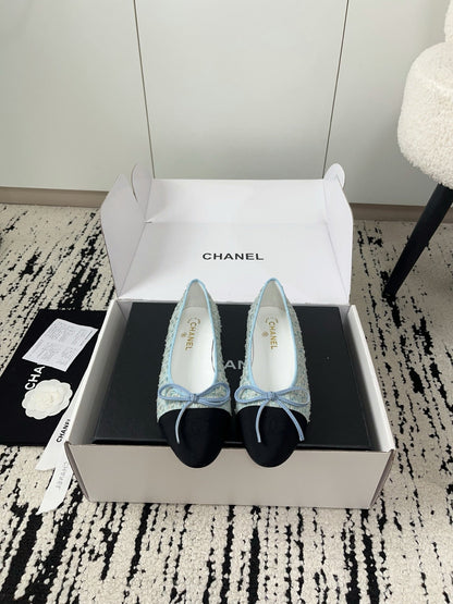 CC 26A Ballet Flat Black Blue Leather Tweed 900744
