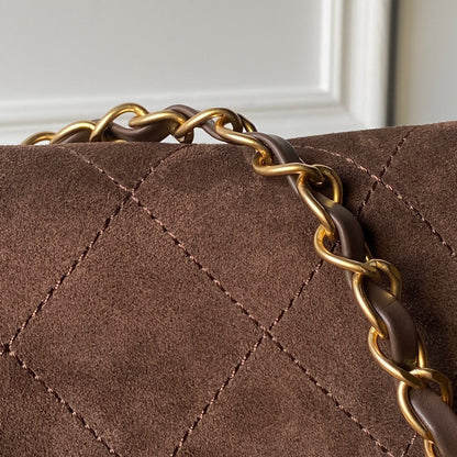 Chanel 2025 Messenger Bag 30cm Brown Suede Gold Hardware 321011