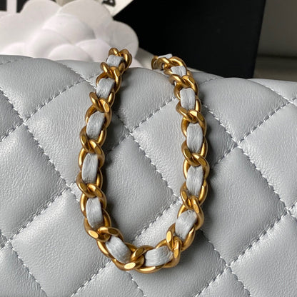 Chanel 25 Rectangular Pearl Crush Bag 20cm Light Blue Lambskin 324819