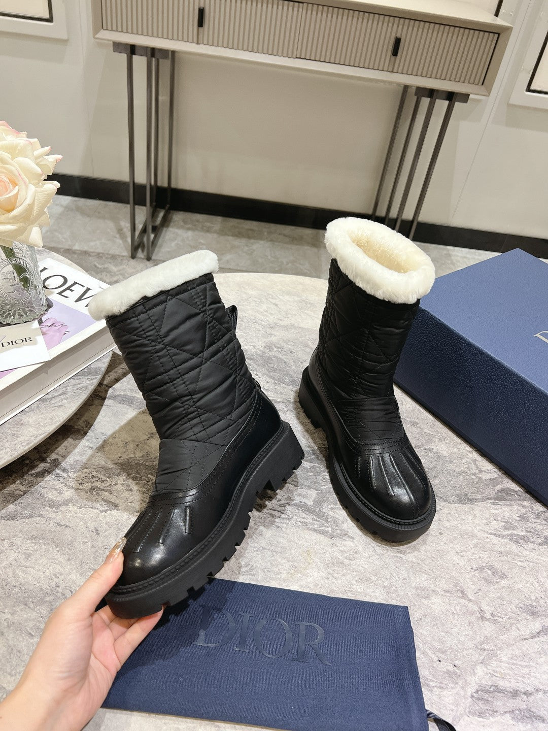 CD Frozen-D Ankle Boot Black Fleece Lining And Mackintosh And Calfskin
