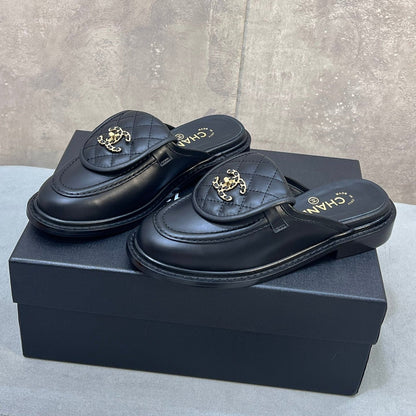 CC 26s Mule Loafers Black Calfskin With Quilted Flap