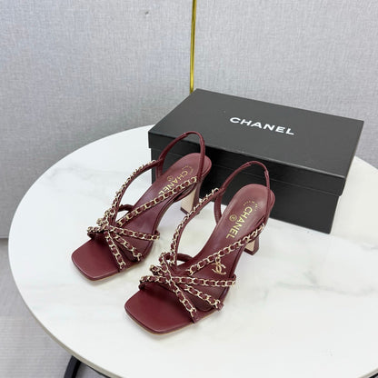 CC 26s Chain Strap High Heels 8cm Dark Red Lambskin