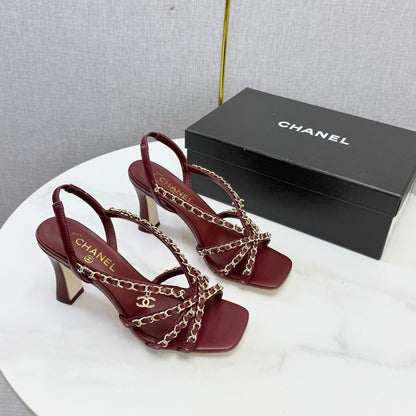 CC 26s Chain Strap High Heels 8cm Dark Red Lambskin
