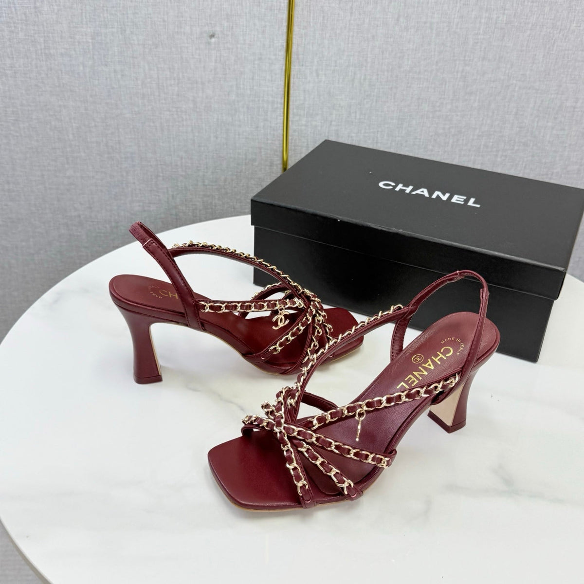 CC 26s Chain Strap High Heels 8cm Dark Red Lambskin