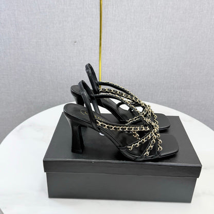 CC 26s Chain Strap High Heels 8cm Black Lambskin