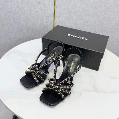 CC 26s Chain Strap High Heels 8cm Black Lambskin