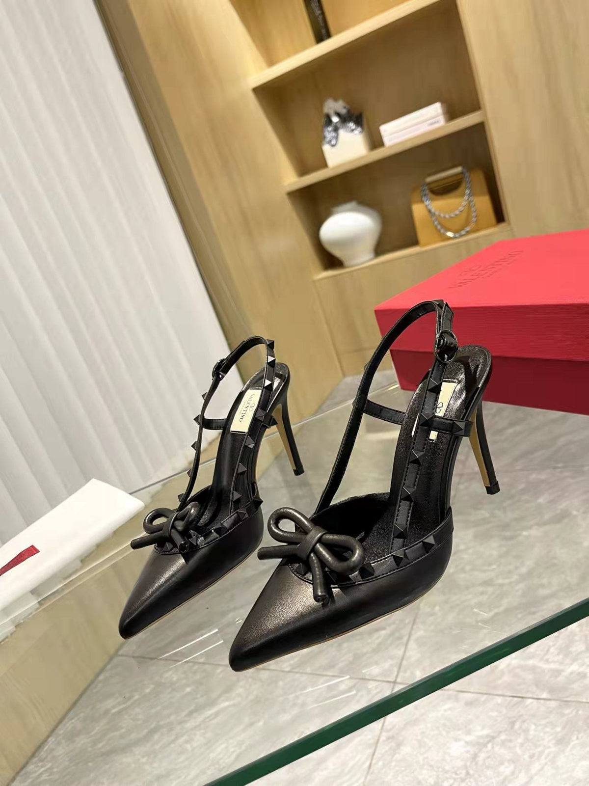 Valentino Rockstud Bow Slingback Pumps 95mm Sheepskin