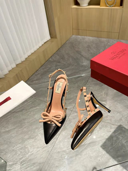 Valentino Rockstud Bow Slingback Pumps 95mm Sheepskin