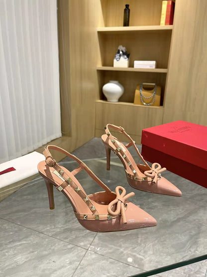 Valentino Rockstud Bow Slingback Pumps 95mm Patent Leather