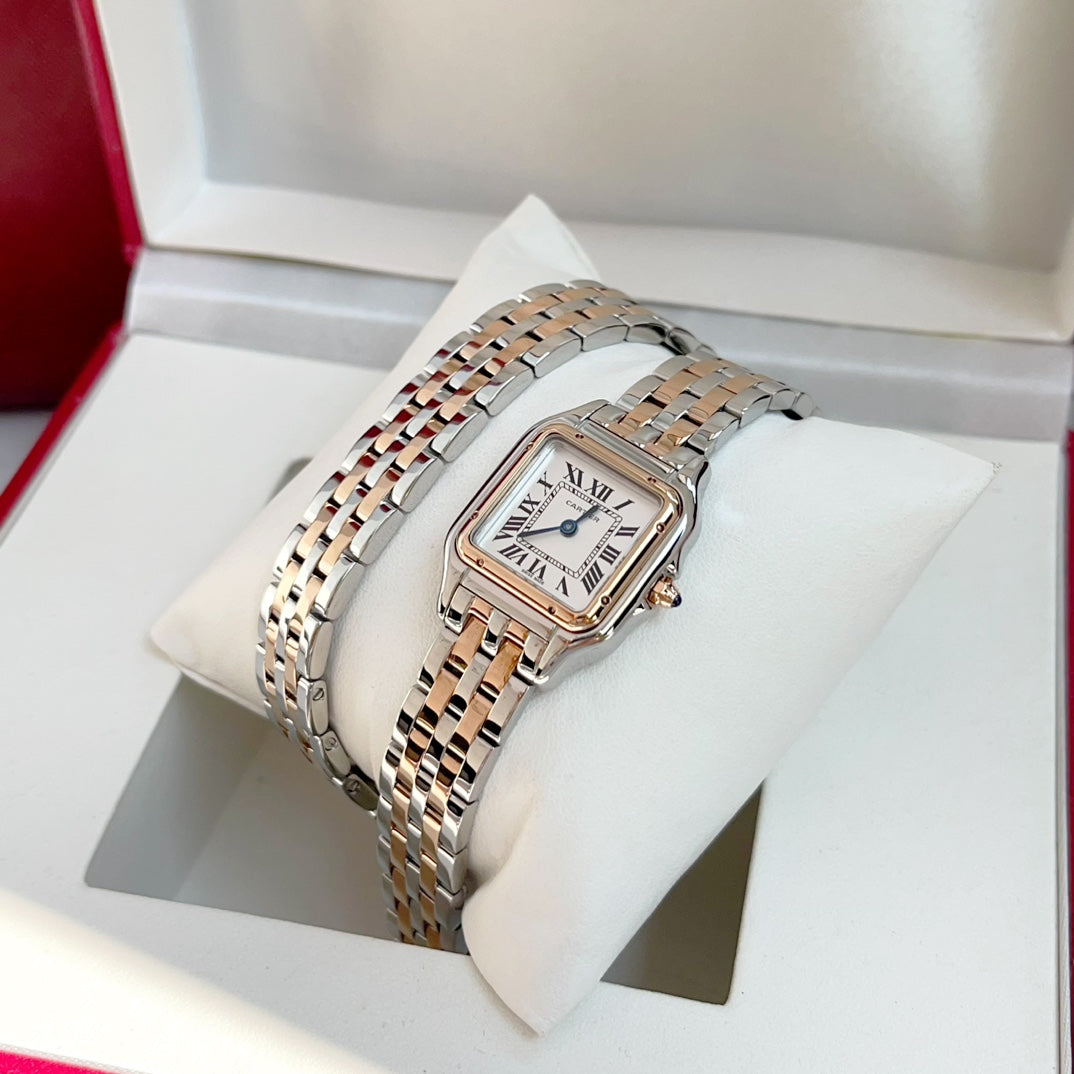 Panthere 22mm Pink Gold Silver Double Chain 44cm