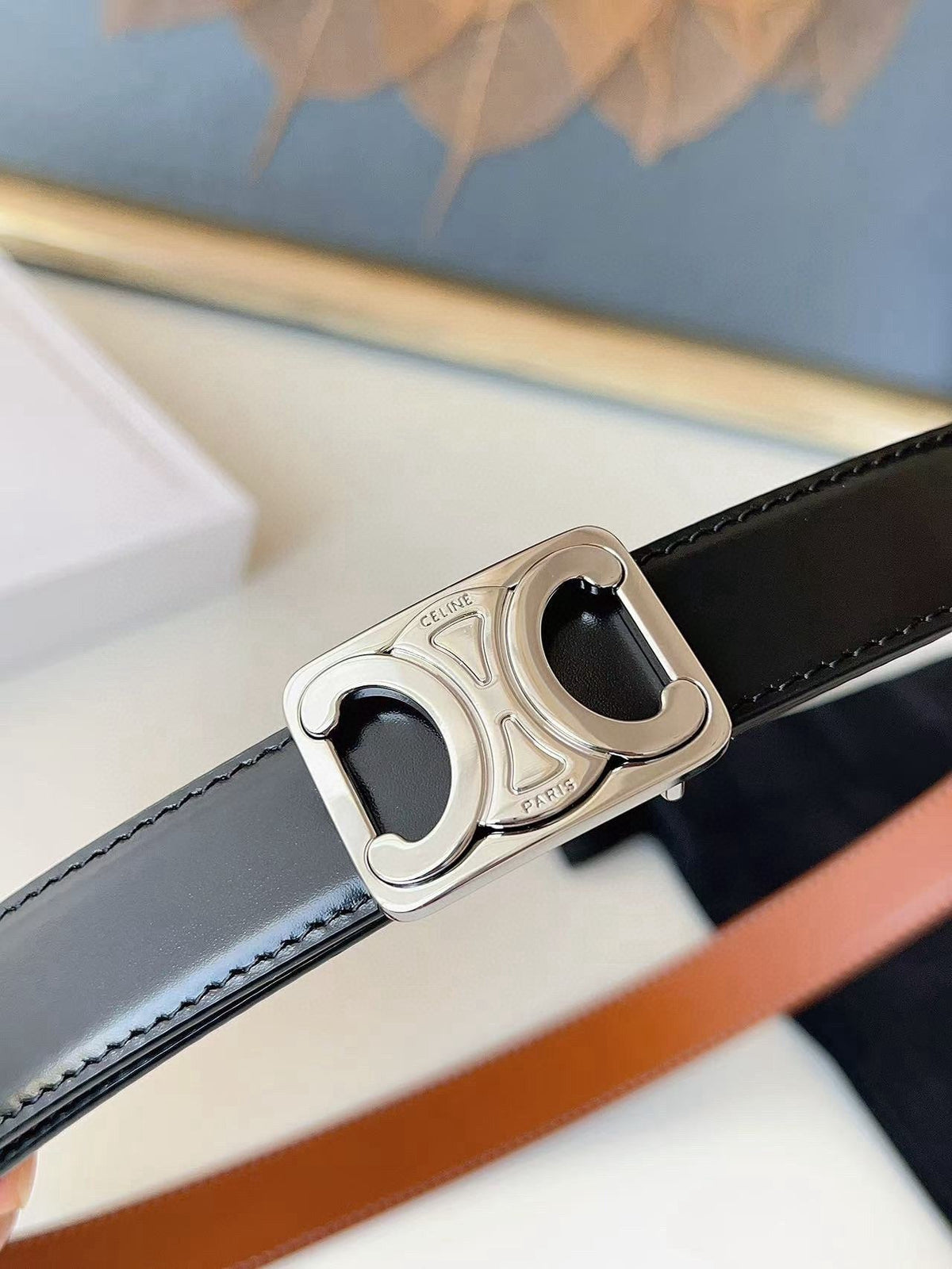 CELINE 26S BELT 25 MM IN BLACK AND BROWN CALFSKIN 636400