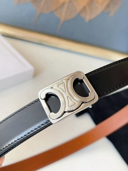 CELINE 26S BELT 25 MM IN BLACK AND BROWN CALFSKIN 636400