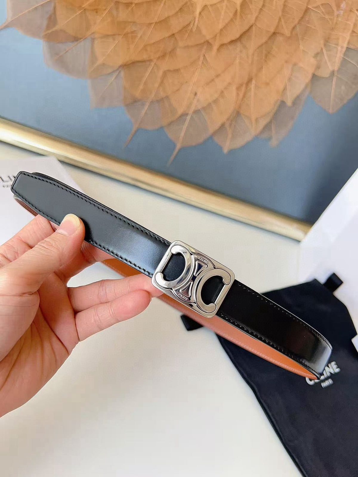 CELINE 26S BELT 25 MM IN BLACK AND BROWN CALFSKIN 636400