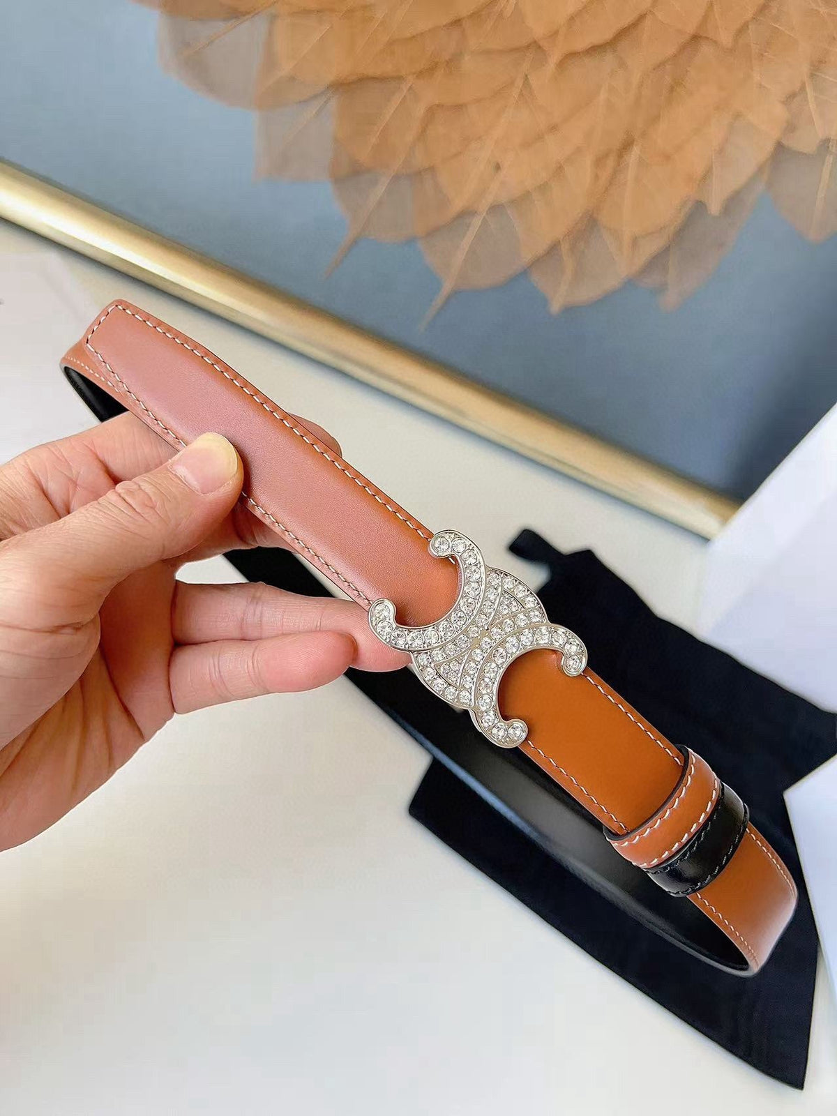 CELINE 26S BELT 25 MM IN BLACK AND BROWN CALFSKIN 636402